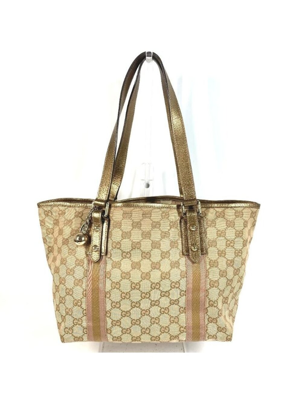 Gucci Shoulder Bag Logo GG Canvas Leather Beige